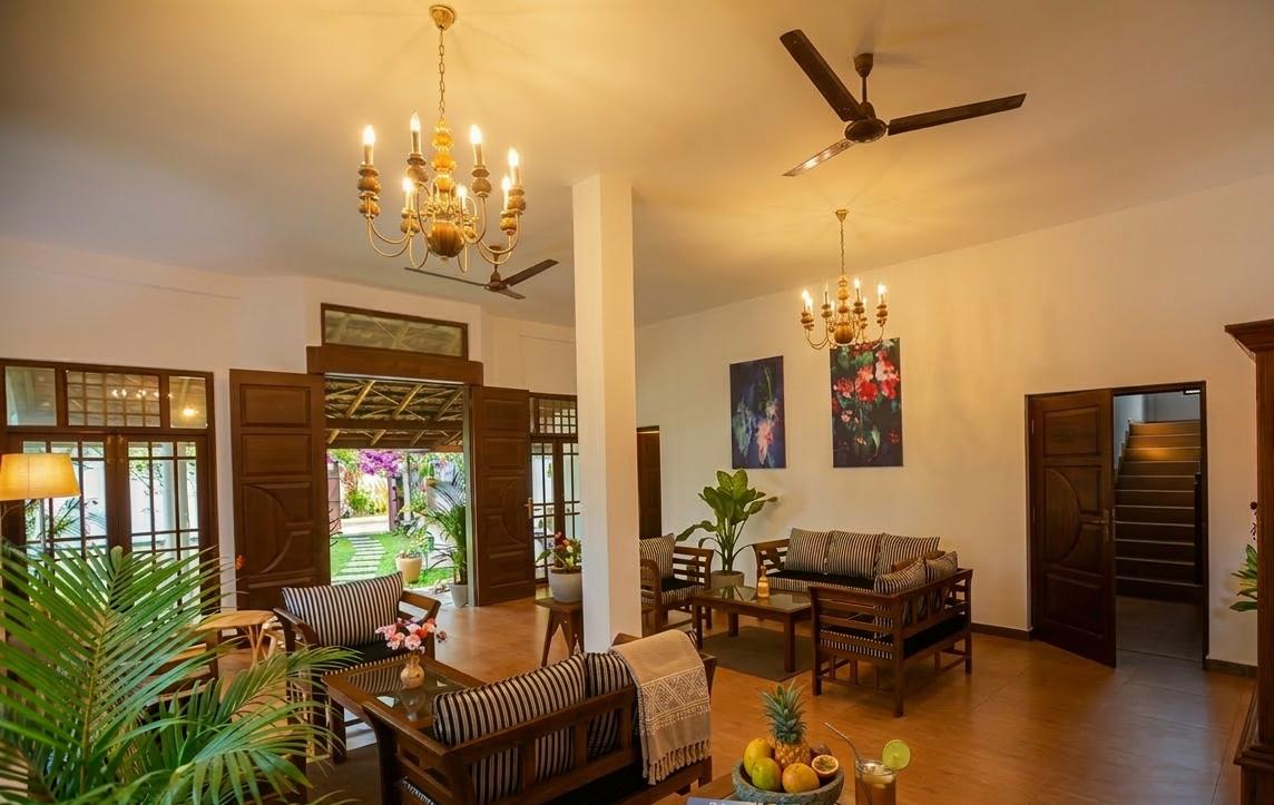 Spacious shared lounge at Nibbana Mirissa